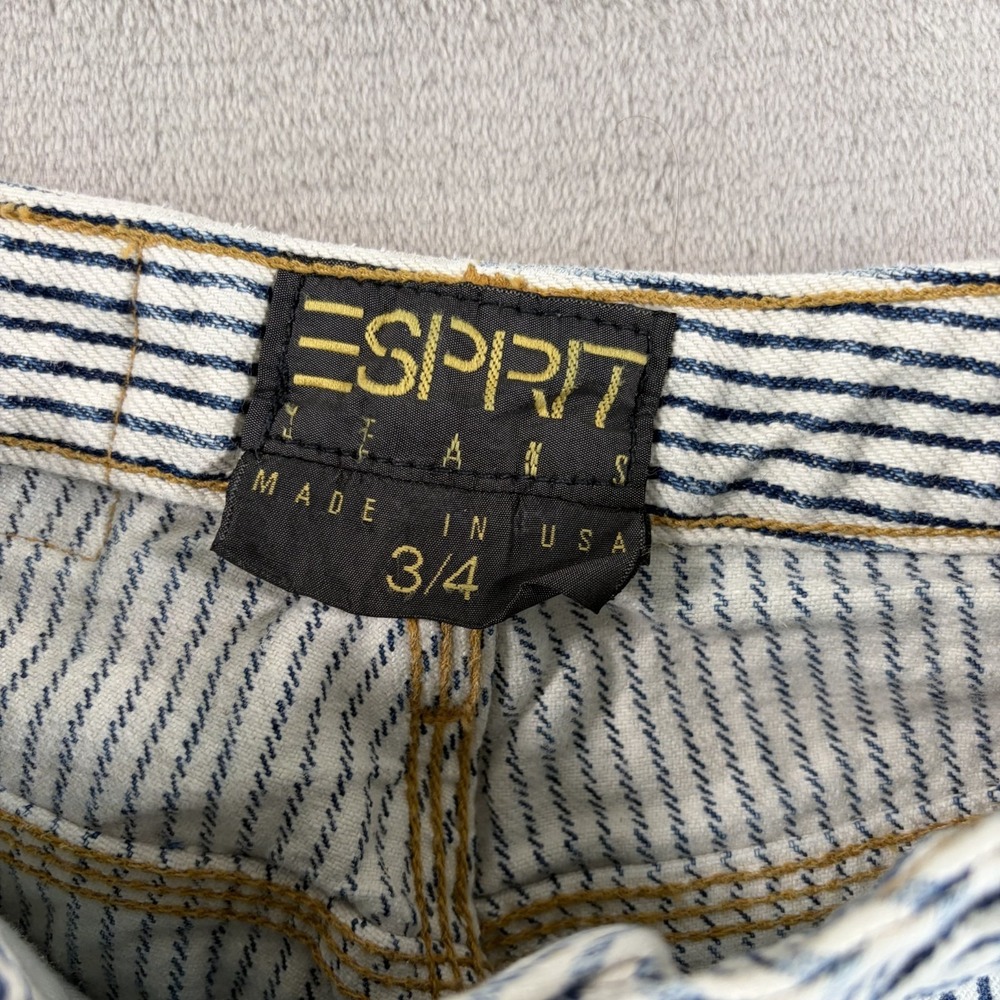 Vintage Esprit Mom Jeans Women 3/4 (24x29) Blue Railroad Striped Made in USA 80s - Picture 2 of 13